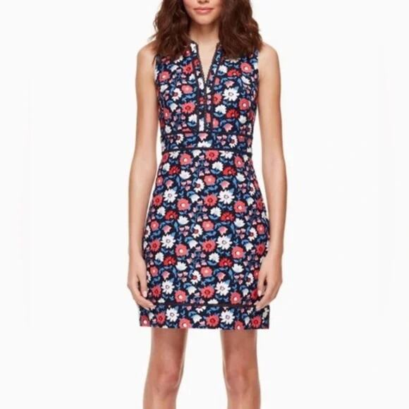 Kate Spade Blue and Red Floral Sleeveless V Neck Mini Dress - Picture 13 of 15
